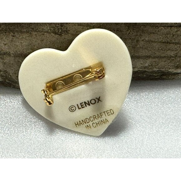 Lenox Peaceful Dove Heart Brooch Pin Handcrafted Porcelain Gold Accents Retired - Picture 2 of 3